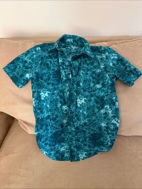 GUC Kid’s Short-Sleeve Floral Button-Up Shirt - Teal/Blue